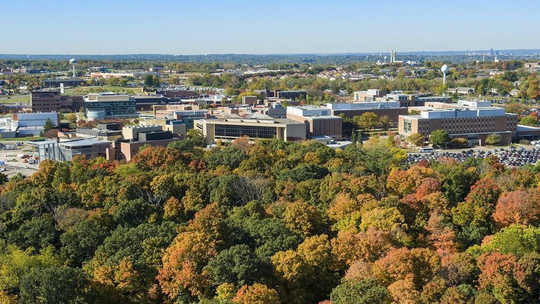 Aerial shot of Wright State University's Fairborn campus. FILE