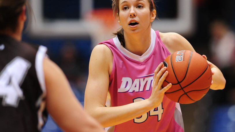 Dayton's Justine Raterman looks to make a pass against St Bonaventure in 2012. ERIK SCHELKUN/CONTRIBUTED