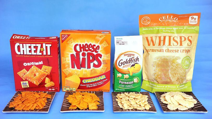 A comparison of four cheesy snacks. (Pam Panchak/Pittsburgh Post-Gazette/TNS)