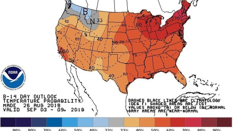 Temperature outlook courtesy of NOAA/CPC. CONTRIBUTED