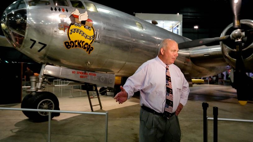 Joe Sweeney, son of B-29 pilot Charles Sweeney, was at the National Museum of the U.S. Air Force in 2015. The B-29 Bockscar dropped the “Fat Man” atomic bomb on Nagasaki in August 1945. FILE
