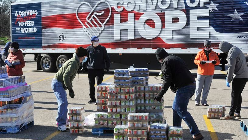 Convoy of Hope brought 40,000 pounds of food to the Christian Life Center Thursday to be dispersed to other churches and community members in need. MARSHALL GORBYSTAFF