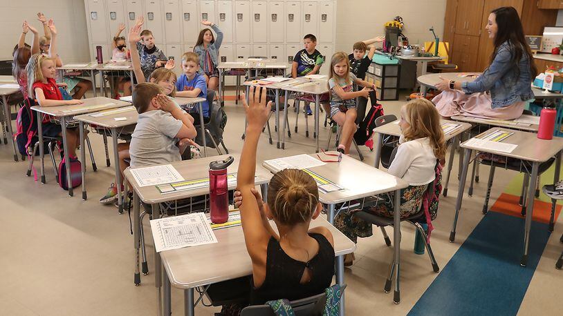 Students and teachers get to know each other on  the first day of school at Shawnee Elementary last year. BILL LACKEY/STAFF