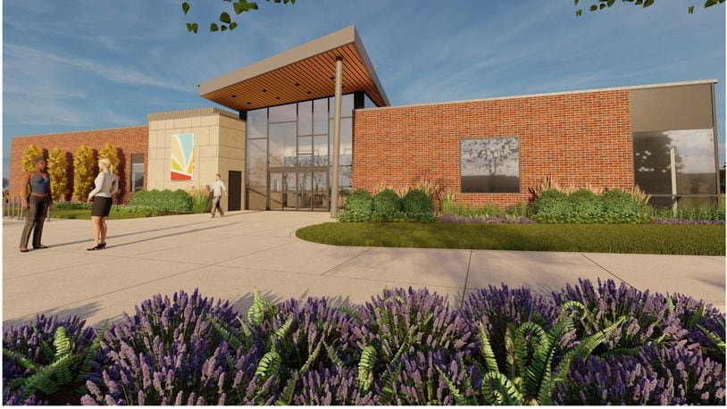 A rendering of the east exterior of the planned Northmont branch of the Dayton Metro Library. Courtesy of Dayton Metro Library.