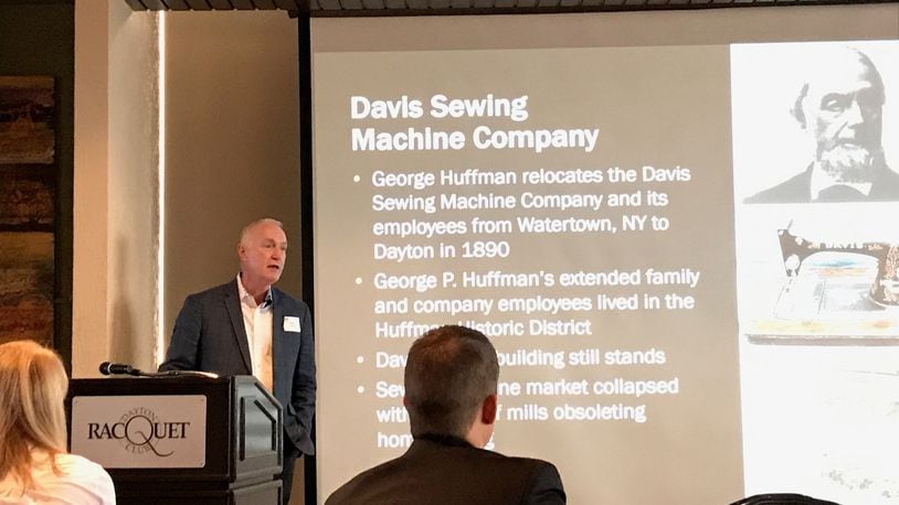 Huffy CEO Bill Smith addresses a group at a Dayton Area Chamber of Commerce event on the history of the company and where it is headed in the current retail environment. KAITLIN SCHROEDER/STAFF