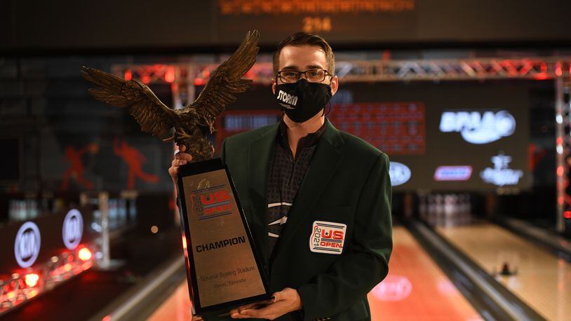 Springfield's Chris Via with the U.S. Open trophy following Sunday's win in Reno, Nevada. Photo courtesy of PBA