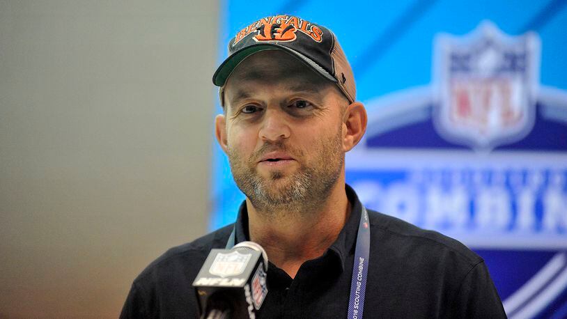 Cincinnati Bengals Director of Player Personnel Duke Tobin speaks to the media the NFL Scouting Combine . FILE PHOTO