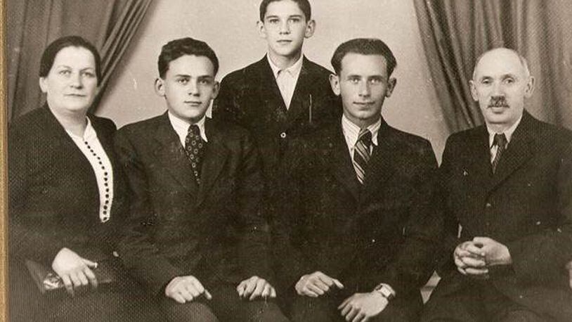 Larry (Laszlo Klein) is second from the left. The family is, in order, Gizella Berncsweig-Klein (mother), Laszlo Klein (Larry), Endre Klein (younger brother), Gyorgy Klein (older brother) and Sandor Klein (father). CONTRIBUTED