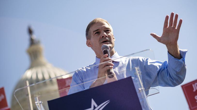 Rep. Jim Jordan (R-Ohio) speaks at a rally on the West Lawn of the U.S. Capitol in Washington, Sept. 26, 2018. (Pete Marovich/The New York Times)