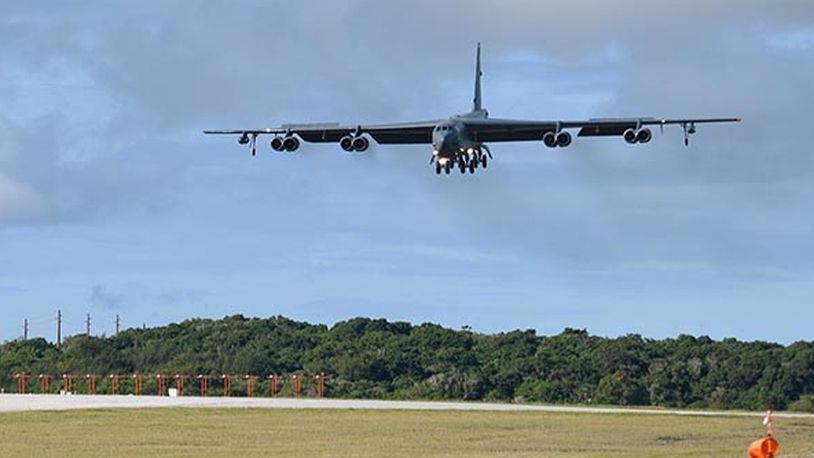 A B-52 Stratofortress assigned to Barksdale Air Force Base, La., arrives at Andersen Air Force Base, Guam, in support of a Bomber Task Force deployment, Jan. 26. The aircraft, from the 96th Bomb Squadron at Barksdale AFB, La., deployed in support of Pacific Air Forces’ training efforts with allies, partners and joint forces. U.S. AIR FORCE PHOTO/1ST LT. DENISE C. GUIAO-CORPUZ