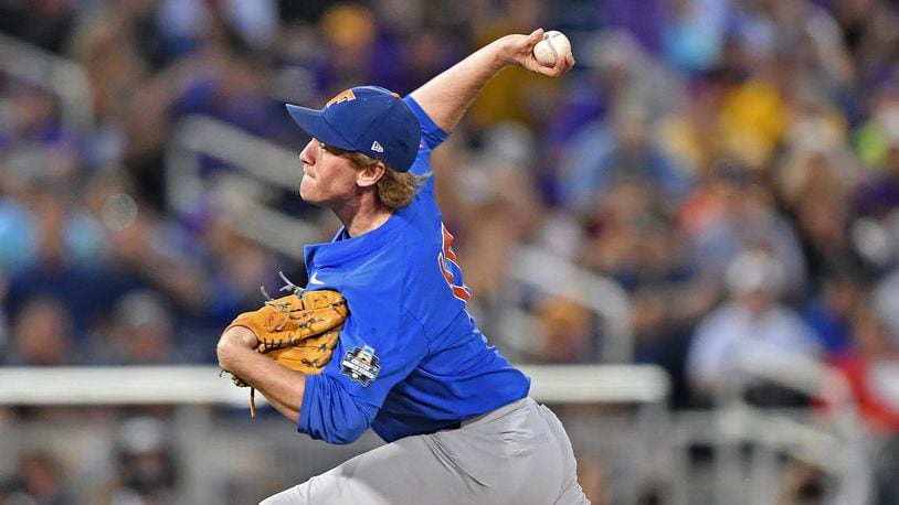 Florida’s Michael Byrne against the LSU Tigers in the eighth inning during game one of the College World Series Championship Series on June 26, 2017 at TD Ameritrade Park in Omaha, Nebraska. (Photo by Peter Aiken/Getty Images)