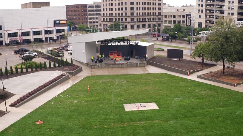 The Levitt Pavilion Dayton will celebrate its opening with a concert on August 9,  just a short fourteen months after getting the green light for the project in downtown Dayton.   TY GREENLEES / STAFF