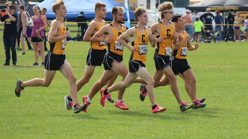 The Centerville Elks boys cross-country team, shown warming up at the Division I district championships, are part of a strong GWOC presence at the state cross-country championships in Hebron on Saturday. GREG BILLING / CONTRIBUTED
