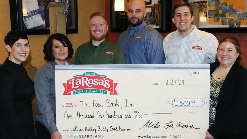 LaRosa's employees contributing funds to The Dayton Foodbank in 2018.