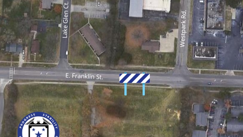 One lane of East Franklin Street between Lake Glen Court and Westpark Road is scheduled to close starting Monday, Feb. 13, 2023, and lasting into mid-week, according the city of Centerville.