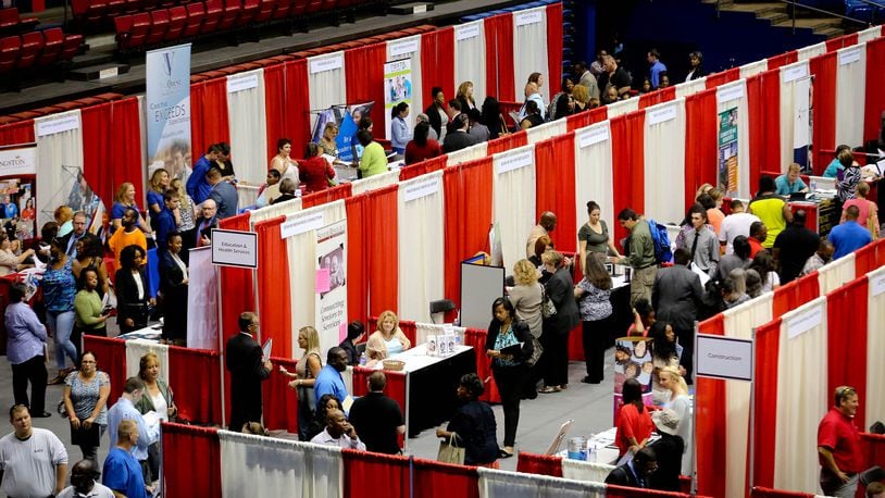 A 2015 job fair hosted by Wright-Patterson Air Force Base and Ohio Means Jobs Montgomery County at the University of Dayton Arena.