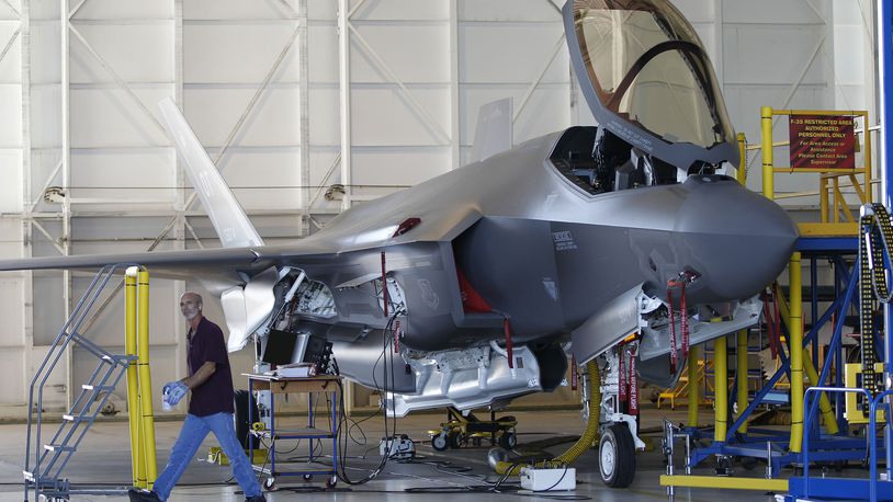 A F-35 undergoes tests prior to test flights in a hangar on the flight line at Lockheed Martin Aeronautics on Aug. 6, 2015 in Fort Worth, Texas.