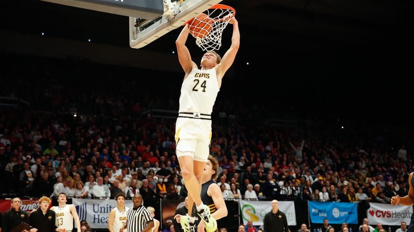 Centerville High School senior Rich Rolf dunks the ball against Cleveland St. Ignatius at UD Arena on Saturday, March 19, 2022. CONTRIBUTED PHOTO BY MICHAEL COOPER