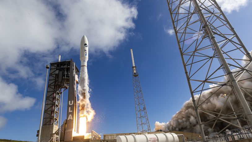 An Atlas V carrying the US Space Force-7 mission to space lifts off from Space Launch Complex-41 at Cape Canaveral Air Force Station, Fla., May 17. The mission marks marks the 80th successful mission in a row for the National Security Space Launch program. (Photo courtesy of United Launch Alliance)