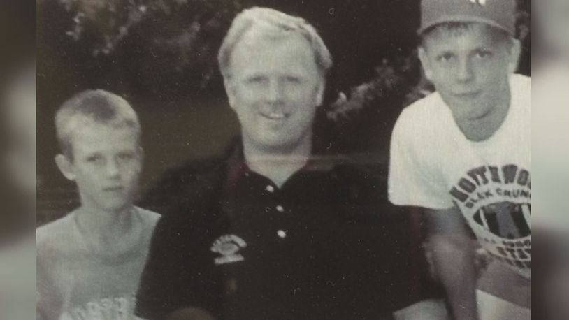 The football family (left to right): Trevor Andrews, the new University of Dayton football coach; the late Jim Andrews, father of Trevor and Nate and the successful high school coach at NorthWood High in Nappanee Indiana until his death in 1992 and Nate Andrews, Trevor’s younger brother and the current and quite successful coach at NorthWood High. CONTRIBUTED