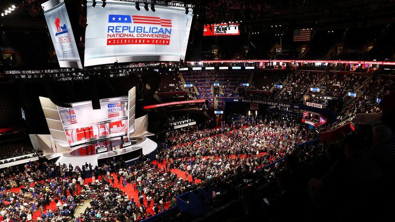 CLEVELAND, OH - JULY 18: Delegates crowd the convention floor on the first day of the Republican National Convention on July 18, 2016 at the Quicken Loans Arena in Cleveland, Ohio. An estimated 50,000 people are expected in Cleveland, including hundreds of protesters and members of the media. The four-day Republican National Convention kicks off on July 18. (Photo by John Moore/Getty Images)
