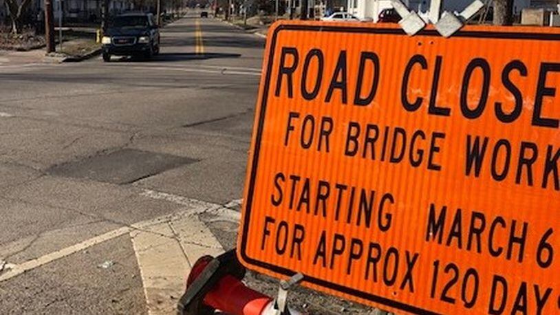 Elm Street will be closed from Gibbons Road to Maplehill Drive as crews work to replace the Elm Street bridge in West Carrollton. Gibbons will be open during construction and the detour will route traffic using Gibbons, Alex Road, and King Richard Parkway, according to the city. NICK BLIZZARD/STAFF