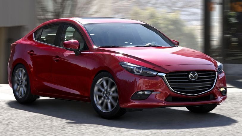 The 2018 Mazda3 receives newly standard features in all trim levels, including automatic emergency braking. Available as a sedan or a hatchback, this compact car carries a starting MSRP of $18,095. Mazda photo