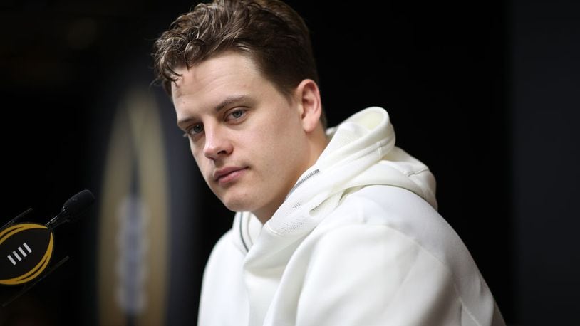 NEW ORLEANS, LOUISIANA - JANUARY 11:  Joe Burrow #9 of the LSU Tigers attends media day for the College Football Playoff National Championship on January 11, 2020 in New Orleans, Louisiana. (Photo by Chris Graythen/Getty Images)