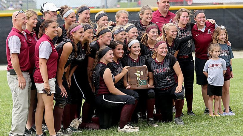 The Lebanon softball team poses for a photo Sunday after beating Mason 7-3 in a Division I regional championship game at Kings. CONTRIBUTED PHOTO BY E.L. HUBBARD