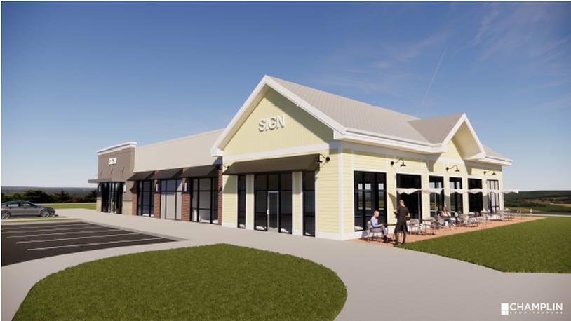 This is a rendering of a new 7,532 square-foot multi-use building for Wright Station. This will be fourth building in the development located at the intersection of Ohio 741 and Ohio 73. Half of the building has been leased for a dental office and the other half is being marketed for a restaurant. CONTRIBUTED/CITY OF SPRINGBORO