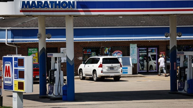 A 60-year-old Huber Heights man was killed in a shooting involving an officer of the Ohio State Highway Patrol's Ohio Investigative Unit Thursday evening, April 14, 2022, at a Marathon gas station on Old Troy Pike in Huber Heights. JIM NOELKER/STAFF