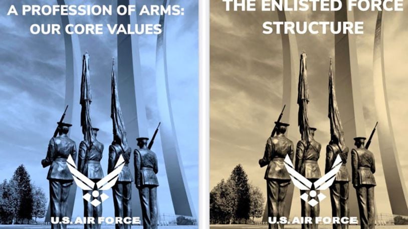 The covers of the Air Force’s revised versions of the “Blue Book” and “Brown Book,” detailing the service’s core values and enlisted force structure. U.S. AIR FORCE GRAPHICS