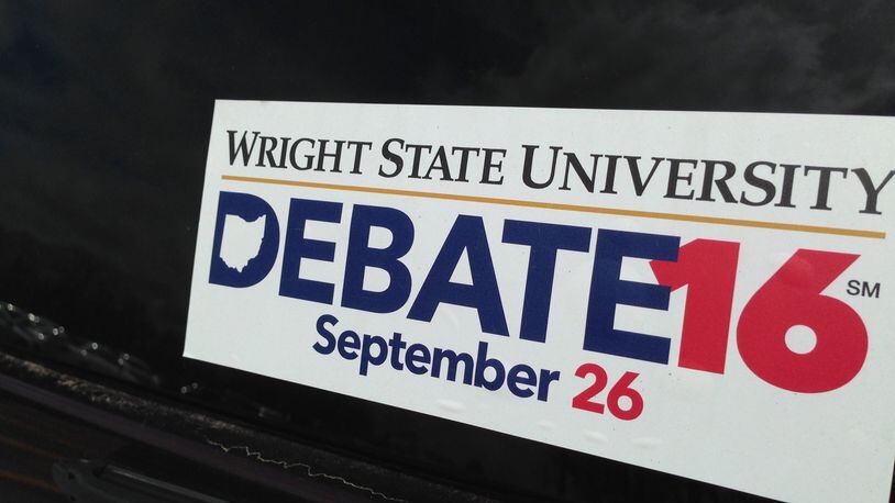 A sticker celebrating the Sept. 26 in the Wright State University Nutter Center.