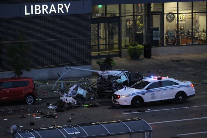 PHOTOS: Crash involving stolen police car near Main Library in Dayton