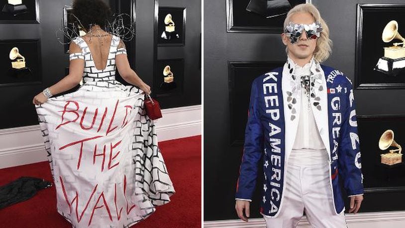 Joy Villa (left) and Ricky Rebel walk the red carpet at the 61st annual Grammy Awards at the Staples Center on Sunday, Feb. 10, 2019, in Los Angeles.