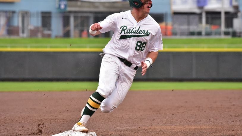 Wright State’s Peyton Burdick rounds third during a game vs. NKU at Fifth Third Field on Sunday, May 12, 2019. Joseph Craven/CONTRIBUTED