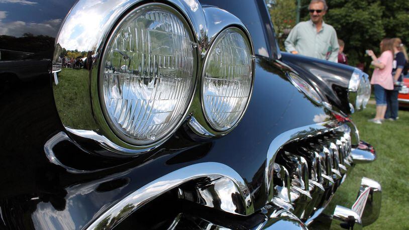 The front end of a beautiful black Chevrolet Corvette at the Concours at Carillon Park. Photo by Haylie Schlater