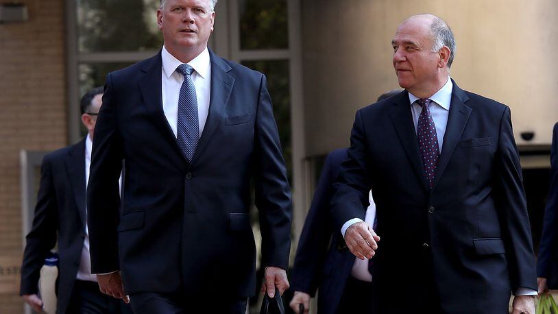 ALEXANDRIA, VA - AUGUST 07: Kevin Downing (L) and Thomas Zehnle (R), attorneys for former Trump campaign chairman Paul Manafort, arrive at the Albert V. Bryan United States Courthouse August 7, 2018 in Alexandria, Virginia. Manafort has been charged with bank and tax fraud as part of special counsel Robert Mueller’s investigation into Russian interference in the 2016 presidential election. (Photo by Win McNamee/Getty Images)
