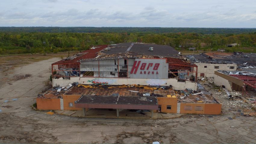 PHOTOS: What tornado-damaged Hara Arena looks like from above