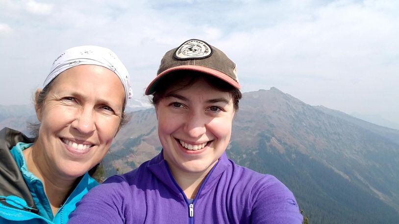 Rachel Alexander and her mother, Shelly Sundberg, stand on top of Kodiak Peak during a hike from their backpacking base camp in Meander Meadow. (Rachel Alexander / The Spokesman-Review)