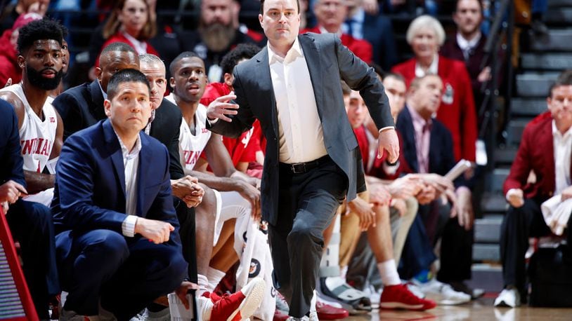 BLOOMINGTON, IN - JANUARY 28: Head coach Archie Miller of the Indiana Hoosiers reacts in the first half of a game against the Purdue Boilermakers at Assembly Hall on January 28, 2018 in Bloomington, Indiana. Purdue won 74-67. (Photo by Joe Robbins/Getty Images)