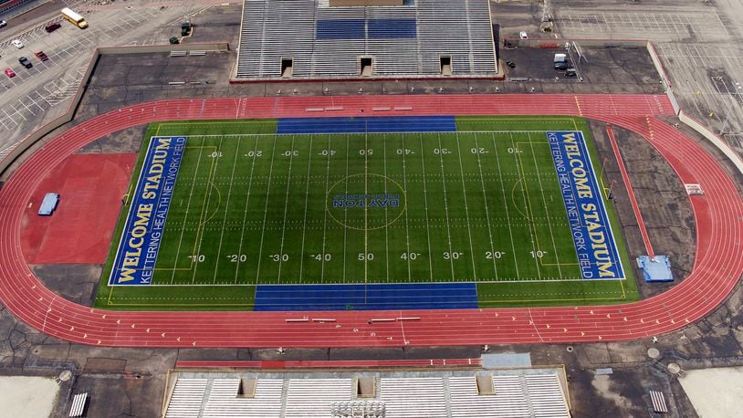 Aerial view of Dayton Public Schools' Welcome Stadium looking west.   DDN FILE PHOTO