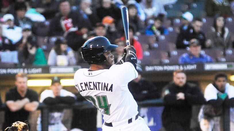 Dragons catcher Hendrik Clementina. The Dragons defeated the visiting Lake County Captains 9-3 at Fifth Third Field in Dayton on Wed., April 11, 2018. MARC PENDLETON / STAFF