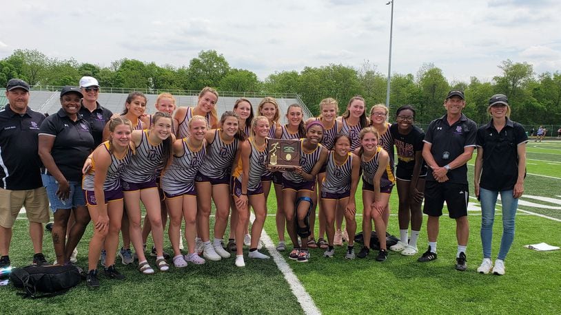 Dayton Christian's D-III district champion girls track and field team advanced 15 different athletes in 13 events to the regional meet. Greg Billing/CONTRIBUTED
