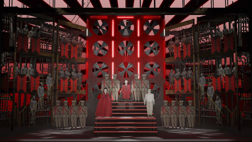 This image released by the Washington National Opera shows a set rendering by Wilson Chin showing one of his designs for a new production of Giacomo Puccini's "Turandot" opening May 11 at the Washington National Opera. (Wilson Chin/Washington National Opera via AP)