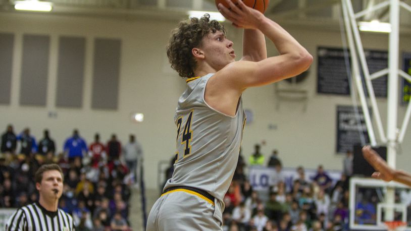 Centerville's Rich Rolf shoots for two of his career-high 29 points Sunday night at Flyin' To The Hoop. The Elks knocked off highly touted SoCal Academy 62-52 to remain unbeaten. Jeff Gilbert/CONTRIBUTED