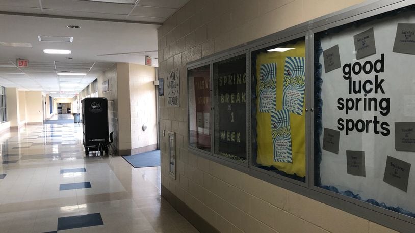 The hallways at Fairmont High School in Kettering are empty March 24, 2020., due to the coronavirus pandemic. Ohio Gov. Mike DeWine on Monday, March 30, ordered schools closed even longer, at least through May 1. JEREMY P. KELLEY / STAFF