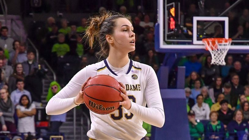 Fairmont H.S. grad and Notre Dame senior Kathryn Westbeld, shown here during the regular season, capped her Irish career by winning a national championship. PHOTO COURTESY OF NOTRE DAME