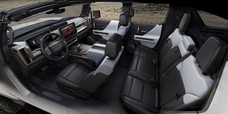 This photo from General Motors Co.  shows the interior of the 2022 GMC Hummer EV.  (Courtesy of General Motors Co. via AP)