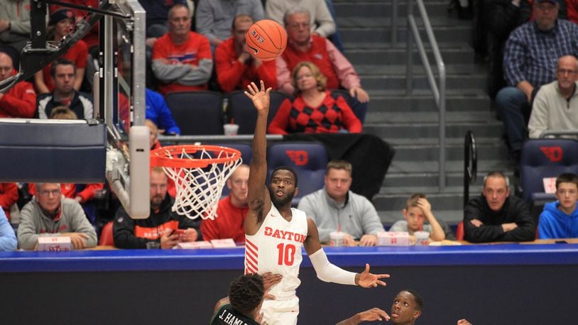 Dayton's Jalen Crutcher scores against North Texas on Tuesday, Dec. 17, 2019, at UD Arena.